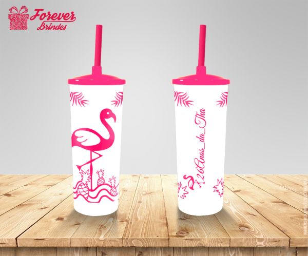 COPO LONG DRINK FLAMINGO TAMPA E CANUDO 0001